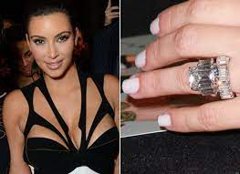 Kim Kardashian Went For The Ultimate Bling Statement When She Chose Her Engagement Ri Celebrity Wedding Rings Kim Kardashian Engagement Ring Celebrity Weddings