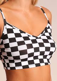 Black And White Plaid Tank Top Junior Clothing Black And White Checkered Crop Top Checkered Outfit Black And White Crop Tops Clothes