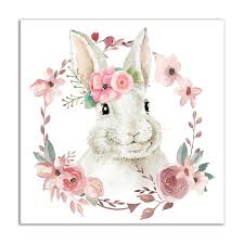 Designs Direct Floral Bunny 16 Inch Square Canvas Wall Art Bed Bath Beyond Bunny Art Art Wall Kids Canvas Wall Art
