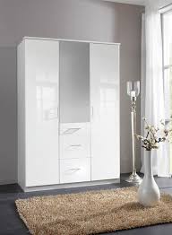 Armoire 3 Portes 3 Tiroirs Clack Blanc Portes Miroirs Blanc Brillant