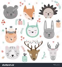 Woodland Animals Vector Illustration Cute And Funny Animal Faces And Winter Holidays Design Elementsillustra Funny Animals Funny Animal Faces Woodland Animals