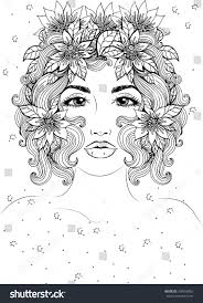 Vector Beautiful Girl With Short Hair And Flowers In Hair Fashionable Sketch Ideal For Coloring Designs Coloring Books Devian Art Coloring Books