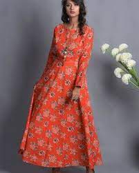 Orange Floral Flared Dress Indian Fashion Designers Floral Flared Dress Dresses