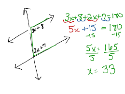 In order to solve for x, we first subtract both sides of the equation by 37, and. Same Side Interior Angles Math Geometry Angles Showme