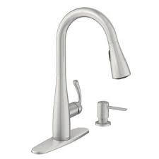 Select from a wide variety of faucets online. Moen Essie Single Handle Pull Down Sprayer Kitchen Faucet With Soap Dispenser In Spot Resist Stainless Kralsu Sink And Faucet Supplies