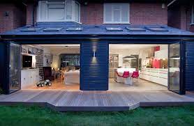 Architectural Design Extension With Open Windows Decking Lounge And Modern White Kitchen Inter House Extension Plans House Extension Design House Extensions