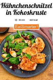 Hahnchenschnitzel In Kokos Nuss Kruste Auf Feldsalat Rezept In 2020 Hahnchenschnitzel Fitness Lebensmittel