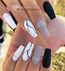 Black And White Striped Nails Coffin 30 Nail Designs With Marble Stripes White Acrylic Nails Matte White Nails Coffin Nails Designs