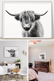 Black And White Cow Framed Pictures Highland Cow Print Black And White Modern Farmhouse Wall Art Etsy In 2020 Highland Cow Print Cow Decor Farmhouse Wall Art