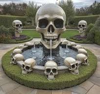 Gothic garden bench with an elegant skull centerpiece