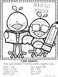 These math coloring sheets are perfect for addition, subtraction and number identification practice. 3 Digit Addition And Subtraction Color By Number Back To School Themed
