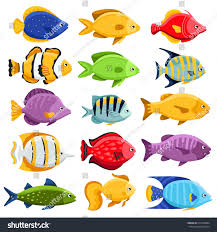 Funny Fish Vector Characters Colorful Coral Reef Tropical Fish Set Vector Illustration Sea Fish Collection Illustrazione Di Pesce Disegni Di Pesci Arte Pesce