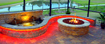 Gas Firepit With Waterfall And Lights Fire Pit Backyard Fountains Backyard Backyard