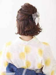 ショート浴衣 くるりんぱ3つで簡単ハーフアップ 浴衣 ヘアアレンジ ショート 着物 髪型 ボブ 浴衣に合う髪型