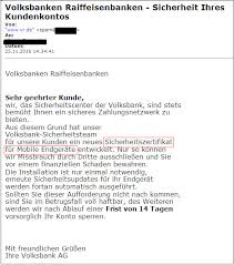 Phishing Mail Vr De Sicherheit Kundenkonto Volks Und Raiffeisenbank Saarpfalz Eg