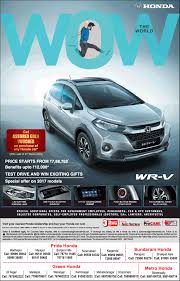Honda Wr V Wow The World Get Assured Voucher On Purchase Of Any Honda Car Ad Times Of India Hyderabad Check Out More Car A Car Ads Car Advertising Honda Car