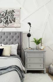 This Silver Nightstand Was A Diy That Works Perfectly In This Modern Master Bedroom Love That Gray Tu Glam Bedroom Home Decor Bedroom Modern Bedroom Furniture