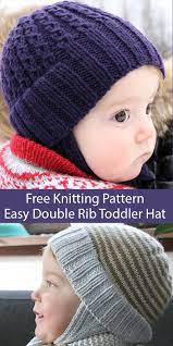 Free Knitting Toddler Free Knitting Pattern For Easy Double Rib Toddler Hat With Cables O Baby Hats Knitting Free Baby Hats Knitting Baby Hat Knitting Pattern
