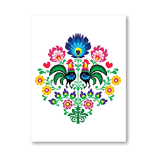 Polish ethnic floral embroidery with roosters in black and white. Floral Pattern Artwork Poster Poland Folk Art Canvas Prints Roosters Decoration Painting Polish Wall Picture Home Wall Art Decor Painting Calligraphy Aliexpress