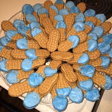 Putting On A Elephant Theme Shower For My Friends Baby Boy Nutter Butter Cookies Covered In Cho Dumbo Baby Shower Peanut Baby Shower Elephant Baby Shower Boy