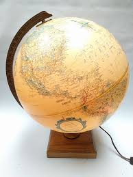Vintage Replogle 12 Inch Diameter Light Up Globe World Premier Series Wood Base Light Up Light Globe