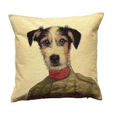 Terrier Jack Russell by Thierry Poncelet, BELGIAN Jacquard WOVEN Hand  Finished Tapestry Pillow Cushion Cover 46cm X 46cm 18" X 18"
