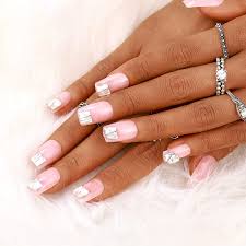 The shape and style of these acrylic nails lend a beautiful canvas to the pink base and the white tips of the nail design, but the touch of silver glitter really enhances the pink, and the detailed. Amazon Com Campsis Sparkly Rhinestone False Nails Glitter Light Pink Long Fake Nail Square Full Cover Acrylic Nail Art Clips On Nails Party Prom For Women And Girls Beauty