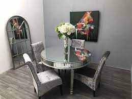 Perfect home fuji modern style dining set mirrored accent wall. Round Mirrored Dining Table Large Silver Interiors Invogue