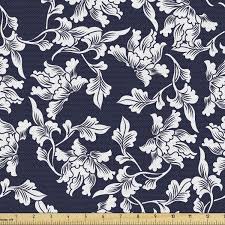 This set includes two curtain panels with matching tie backs. Amazon Com Ambesonne Navy Blue Fabric By The Yard Floral Arrangement Botanic Foliage Pattern Japanese Composition Eastern Decorative Fabric For Upholstery And Home Accents 1 Yard White Blue