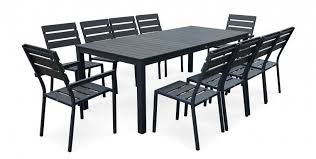 Table De Jardin 8 Chaises Et 2 Fauteuils En Bois Composite Et Aluminium Table De Jardin Salon De Jardin Aluminium Chaise Salon De Jardin