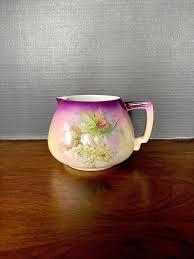 1920's-1930's Porcelain Cider Jug, Gorgeous Knock Out Color Combo N  Subject, Airbrushed, Print Grn Grapes Motif, Deco Handle, Great AQ Cond.