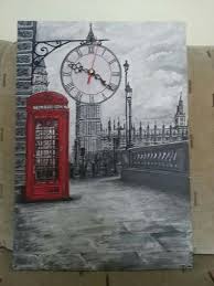 35 50 Tuval Akrilik El Boyama Londra Saat Calisiyor