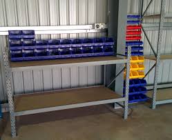 longspan workstation with stackable bins warehouse workstations garageideas astuces