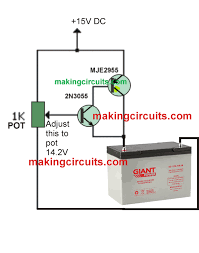 The circuit can be adjusted to automatically charge any type of rechargeable battery from 6v to 24v and supply 10a max current. 12v 100ah Battery Charger Circuit