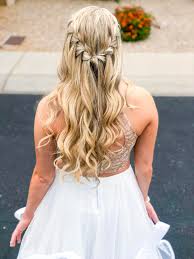 Prom hair for my bae @elrees_ back in the summer ☀️. Waterfall Braid With Curls For Prom Hair
