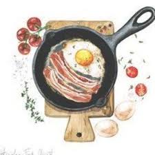 Watercolor Food Clipart Egg And Bacon On A Frying Pan Food Clipart Watercolor Food Food Drawing