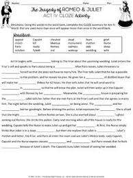 Romeo And Juliet Cloze Summary Passages Romeo And Juliet Cloze Activity Cloze Passages