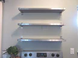 White kitchen with stainless steel floating shelves. Floating Stainless Steel Kitchen Shelves Ideas On Foter