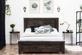 Plumley Rustic Teak Chunky Dark Wooden Farmhouse Bed Frame Double King Size Crazy Price Beds Dark Wood Bed Frame Dark Wood Bed Cheap Wooden Bed Frames