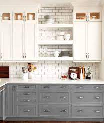 Two Toned Kitchen Cabinets Grey White Open Shelves Kitchen Trends Kitchen Remodel Kitchen Inspirations