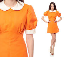 Peter Pan Dress 60s Mini Orange Babydoll Puff Sleeve 1960s Mod Etsy Peter Pan Dress Dresses Mini Dress