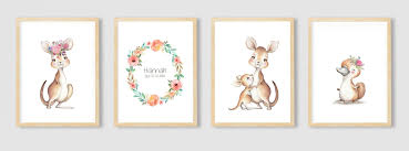 Kinderzimmer Bilder Set Poster Set Australische Tiere Kanguru Kinderzimmerbild Babyzimmer Poster Deko Nam