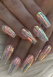 Orange Holographic Transparent Nails Design Nails Glass Nails Best Acrylic Nails
