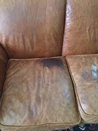 Let it remain on the leather for 12 hours. Aniline Sauvage Aniline Leathers Worn Urine Stain Milk Stain Unknown Dark Stain Vinegar And Linseed Oil Mix Etc
