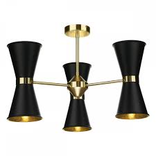 Frankly lighting shimmer satin nickel 5 bulb chandelier with faceted crystal. 6 Light Hyde Ceiling Pendant With Black Shade On Solid Brass Fitting