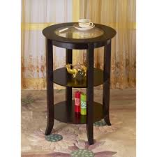 Espresso Brown Glass Top End Table Glass Top End Tables End Tables Round Wood Side Table