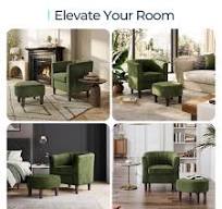LINSY Chaise d'appoint avec ottoman, chaise tonneau moderne, confortable,  chaise de lecture avec repose-pieds, fauteuil à accoudoirs ronds pour  salon, ...