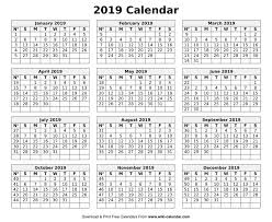 2019 Calendar Printable Blank Calendar Template Print Calendar Calendar Template