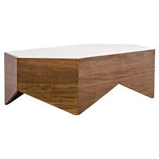 Noir Amsterdam Modern Rustic White Quartz Brown Walnut Hexagon Oval Coffee Table 61 W Over Kathy Kuo Home