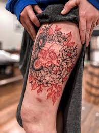 Linework black and red tattoos. Black And Red By Me Doomedtattoo Tucson Az Tattoo
